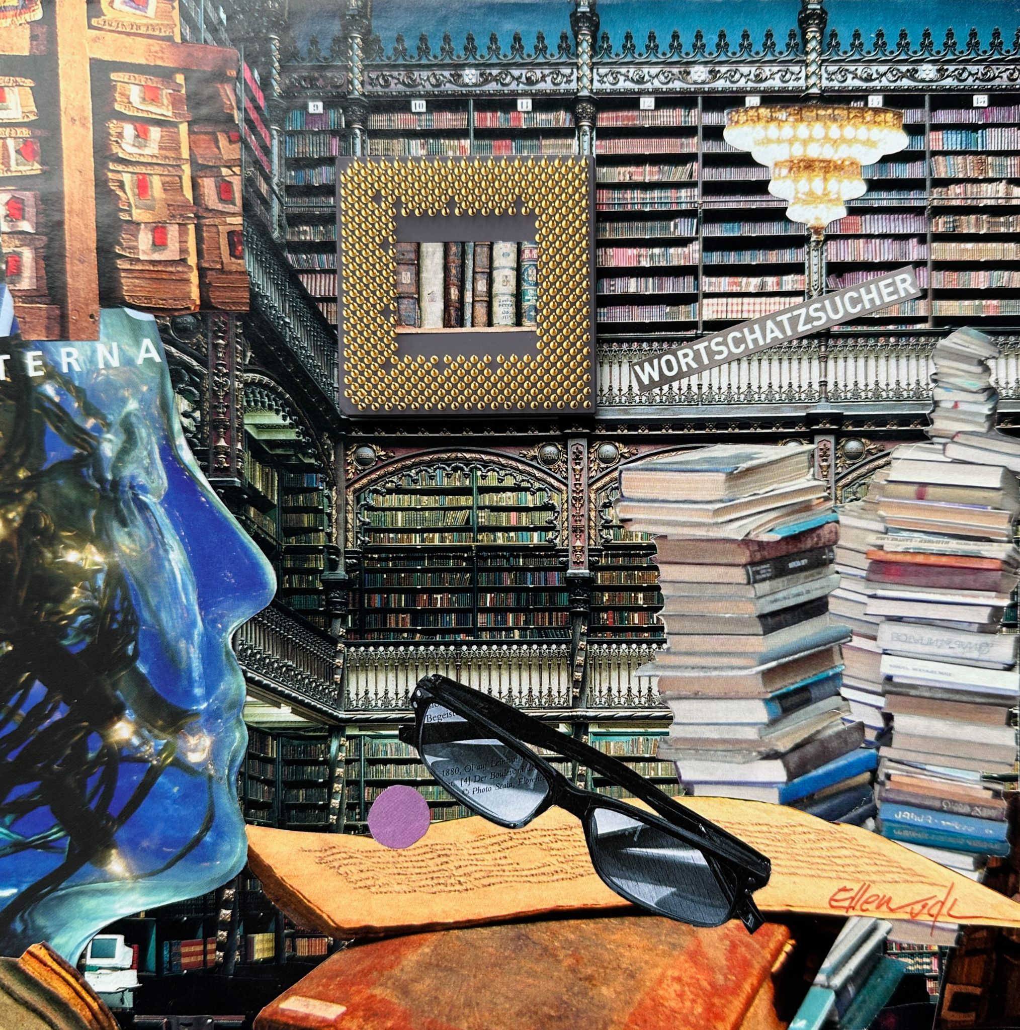 Wortschatzsucher  Collage 20x20 cm